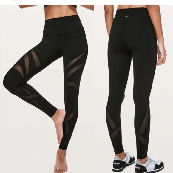 Lululemon Wunder Under High Rise Tight Black Mesh Leggings Special Edition 10 - Picture 1 of 9